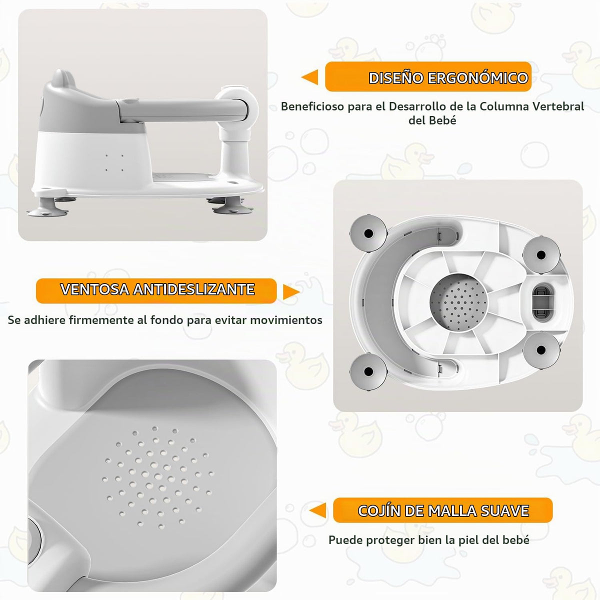 Asiento de baño para bebés de 6 meses en adelante