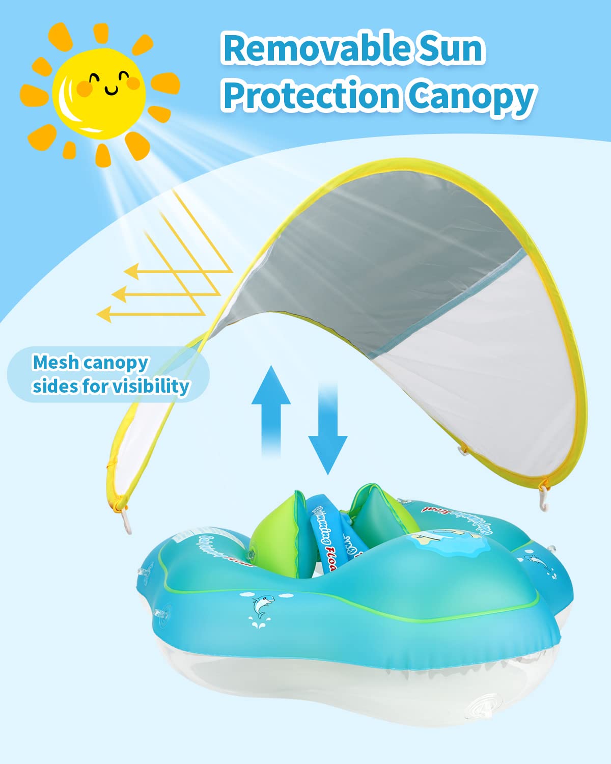 Free Swimming Baby - Flotador inflable para bebés con toldo para protección solar, talla XL