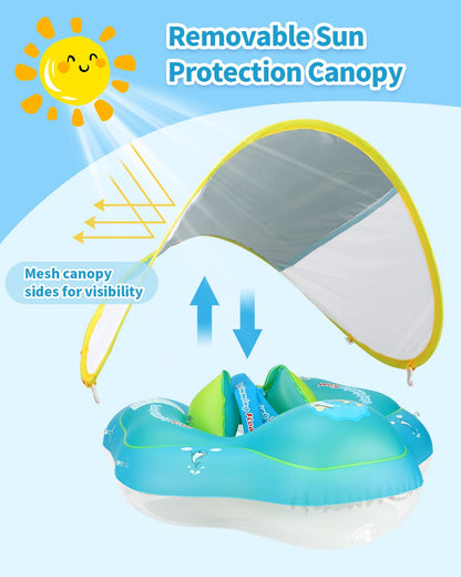 Free Swimming Baby - Flotador inflable para bebés con toldo para protección solar, talla XL