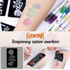 HAWINK Marcadores temporales de tatuaje para piel, 10 marcadores corporales + 56 plantillas de tatuaje