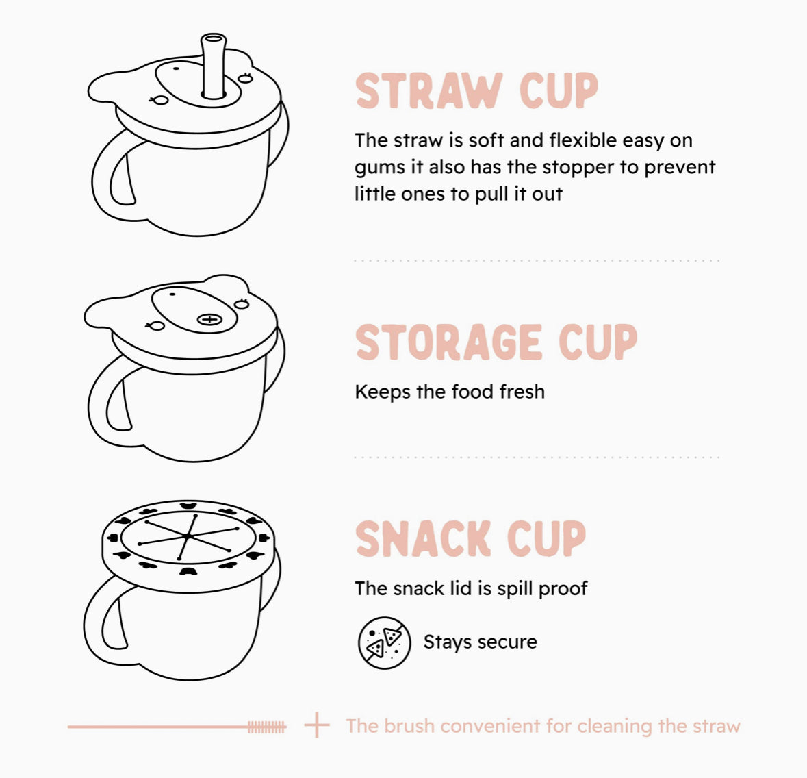 Kookie- Vaso de silicona con tapa para beber y aperitivos, tazas de transición y entrenamiento