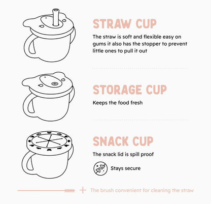 Kookie- Vaso de silicona con tapa para beber y aperitivos, tazas de transición y entrenamiento