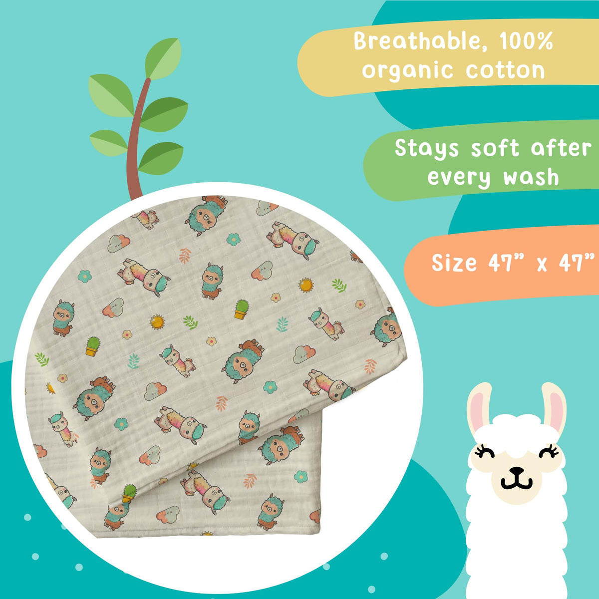 hugs & llamas | Mantas envolventes de muselina de algodón 100 % orgánico