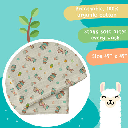 hugs & llamas | Mantas envolventes de muselina de algodón 100 % orgánico