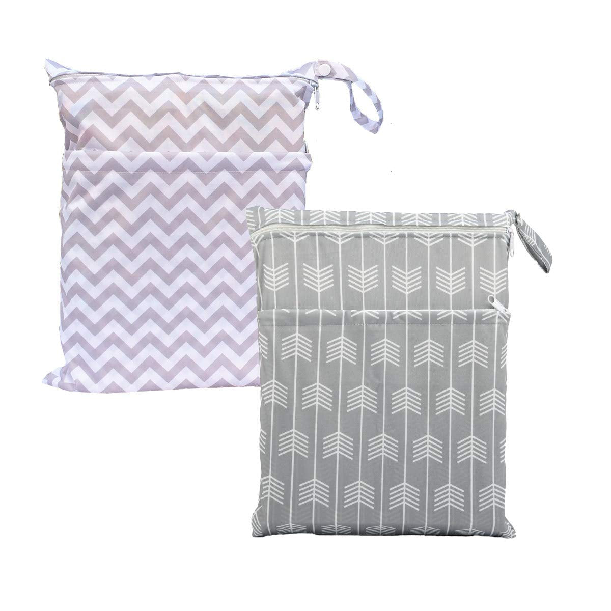 Sigzagor 2 bolsas húmedas reutilizables (flecha gris y chevron)