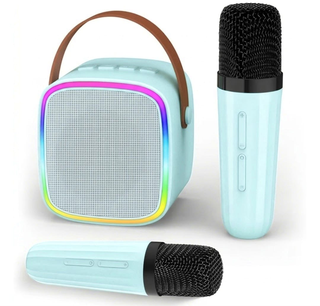 Karaoke con dos micrófonos color menta