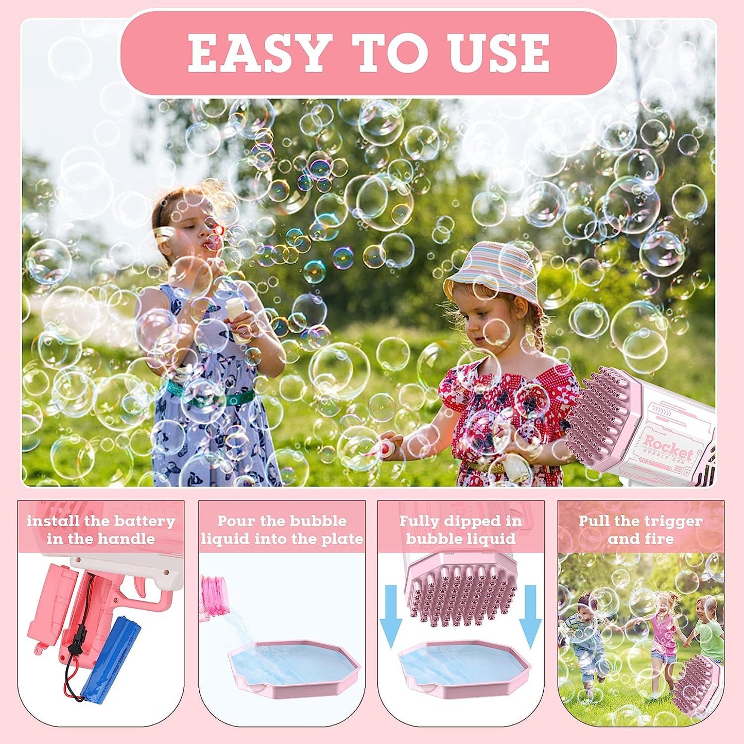 SHCKE Pistola de burbujas de cohete de 69 agujeros con luces