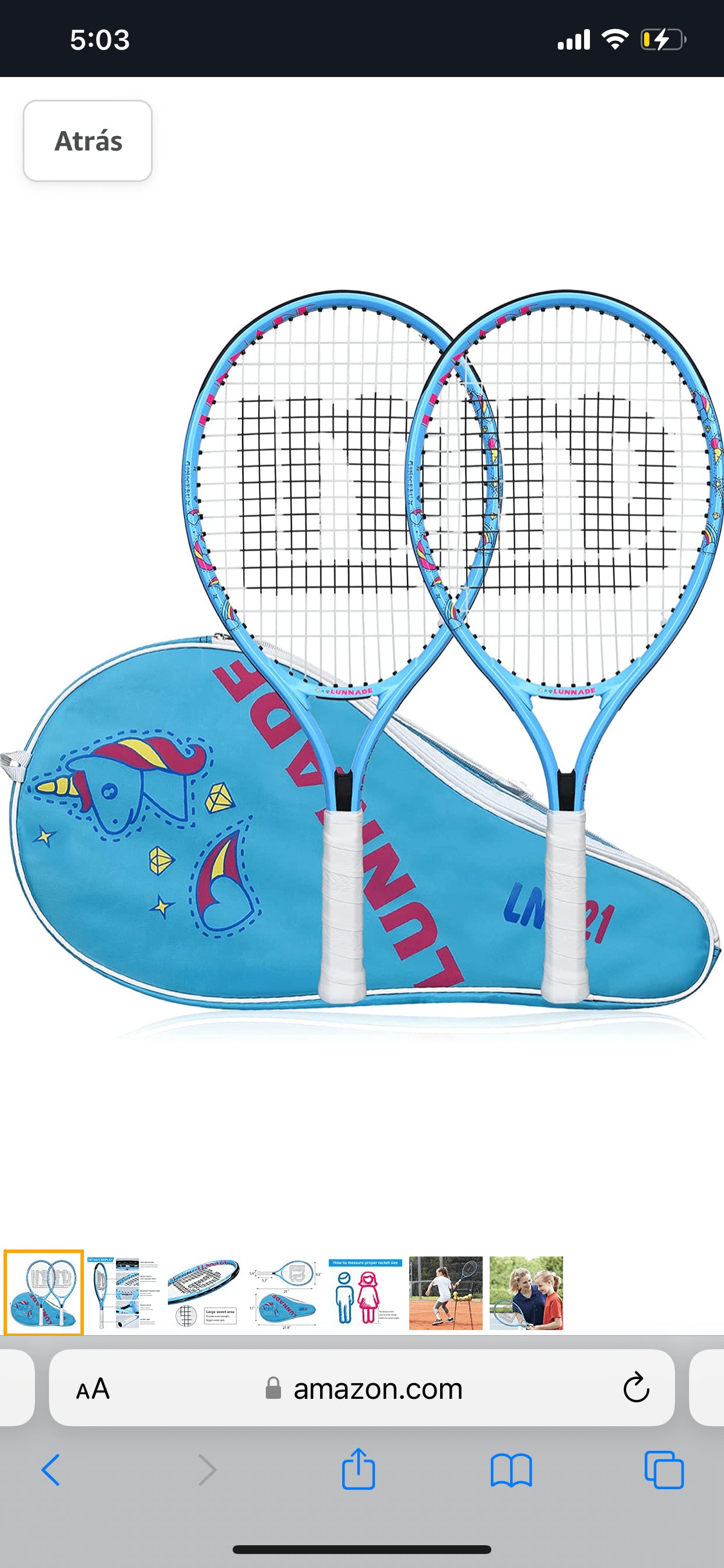 LUNNADE Raqueta de tenis de unicornio para niños jóvenes
