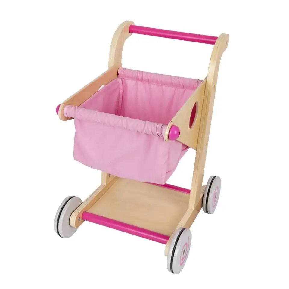 Carrito de compras de madera rosado