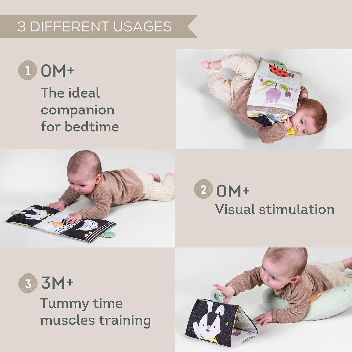 Taf Toys Libro arrugado de doble cara y juguete de apoyo, 0-6 meses