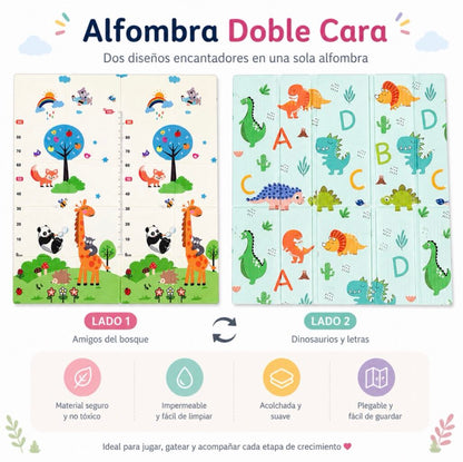 Alfombra o tapete de espuma suave plegable para bebés, 178 x 117 cm de doble cara (jirafa-dinosaurio)