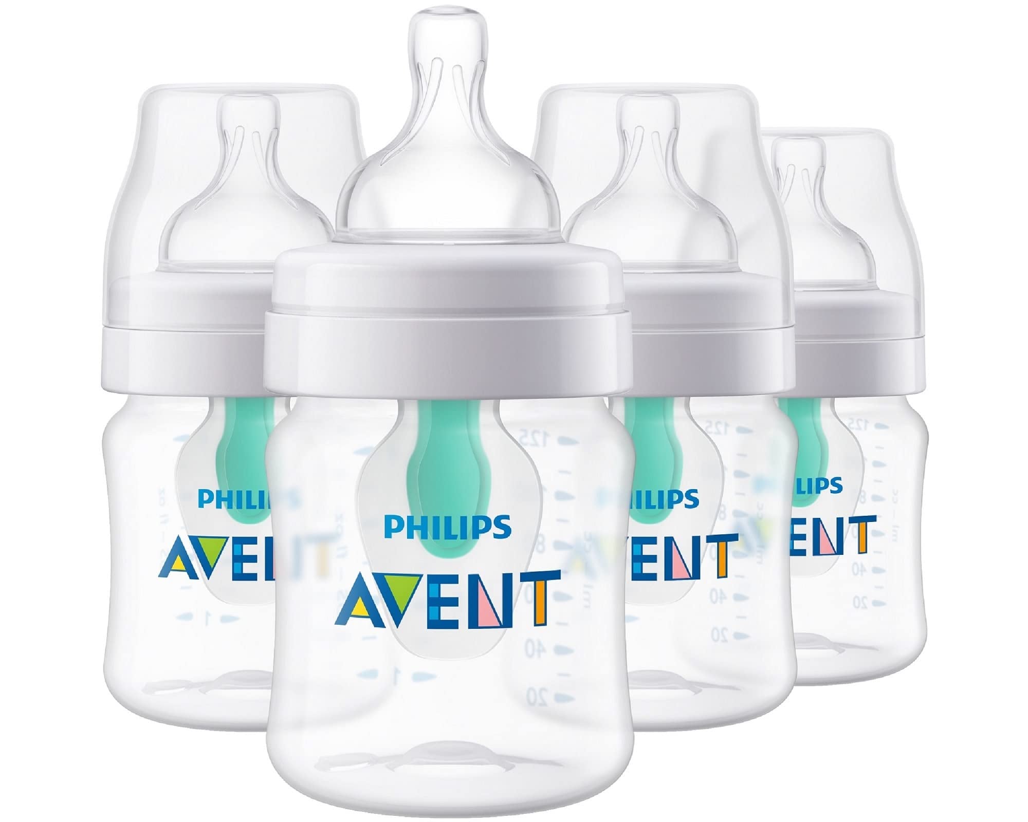 Philips Avent Biberones anticólicos con ventilación sin aire, 4 onzas, 4 unidades, transparente