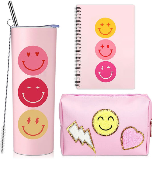 Vaso de acero inoxidable 20 onzas, cuadernos en espiral, bolsa de maquillaje