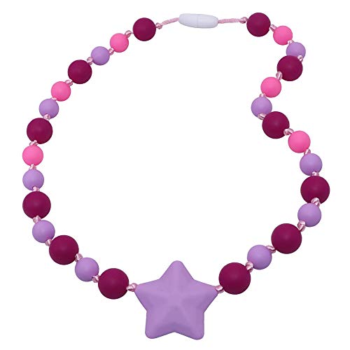 Collar Para Masticar de Silicona Para La Dentición Del Bebé, Estrella morado
