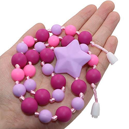 Collar Para Masticar de Silicona Para La Dentición Del Bebé, Estrella morado