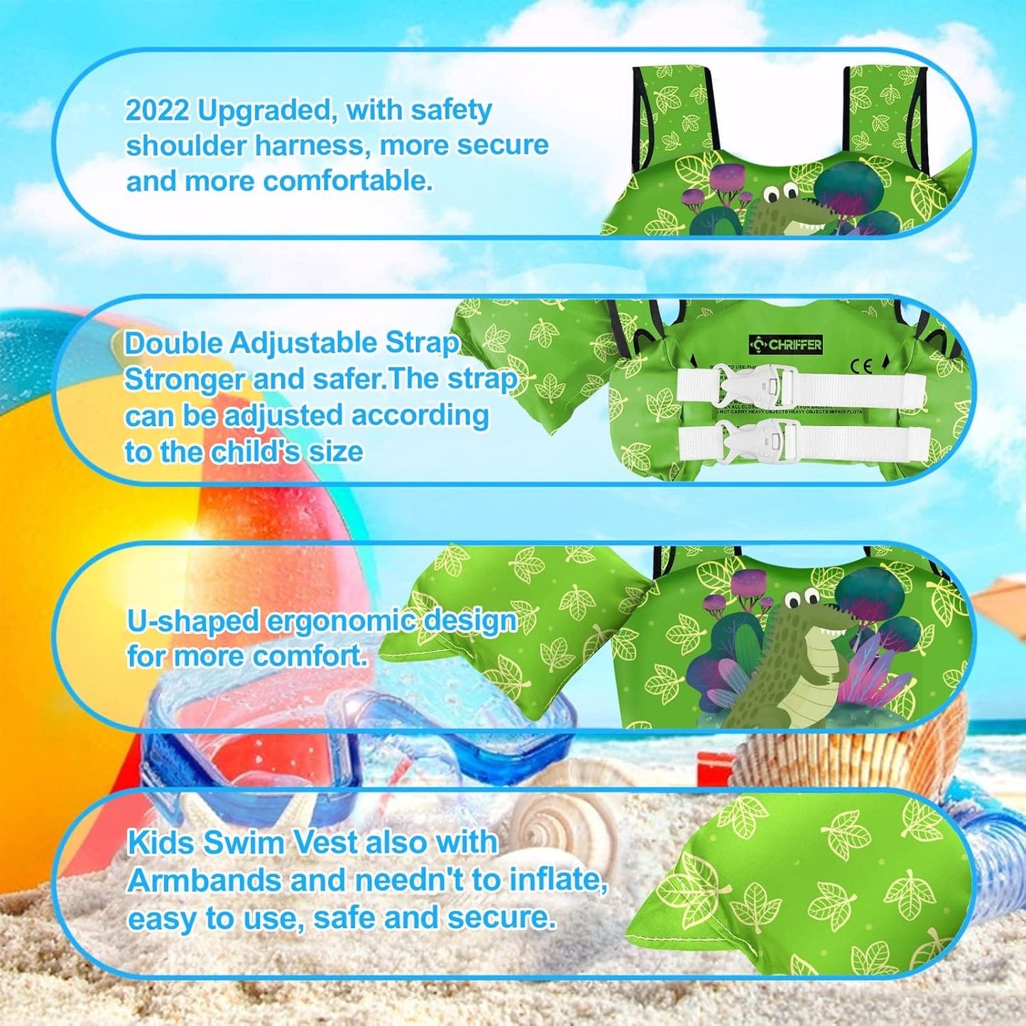 Chaleco salvavidas de natación para niños Chriffer para niños de 30 a 55 libras