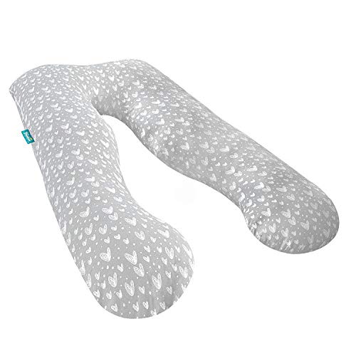 Biloban- Funda de almohada de cuerpo completo para embarazo en forma de U (solo funda), corazones gris