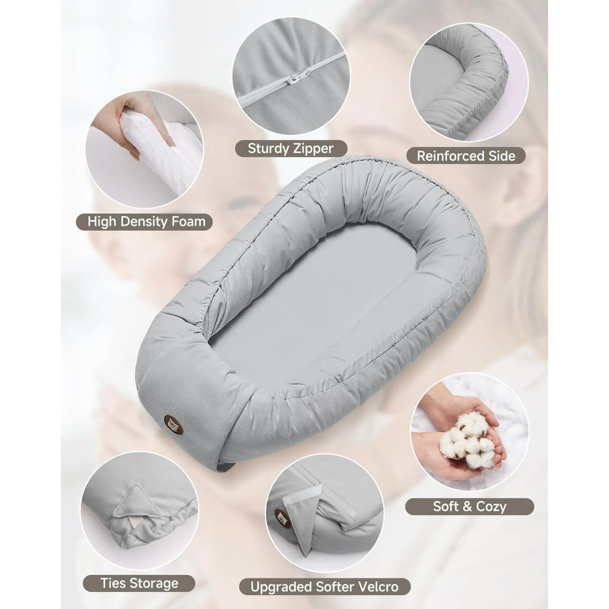 Tumbona para bebé Aciroc ajustable para recién nacidos de 0 a 24 meses, color gris