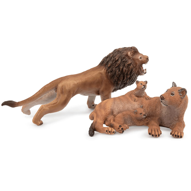 TOYMANY-  Figuras de león y leona con cachorros de vinilo de 6 a 9 pulgadas