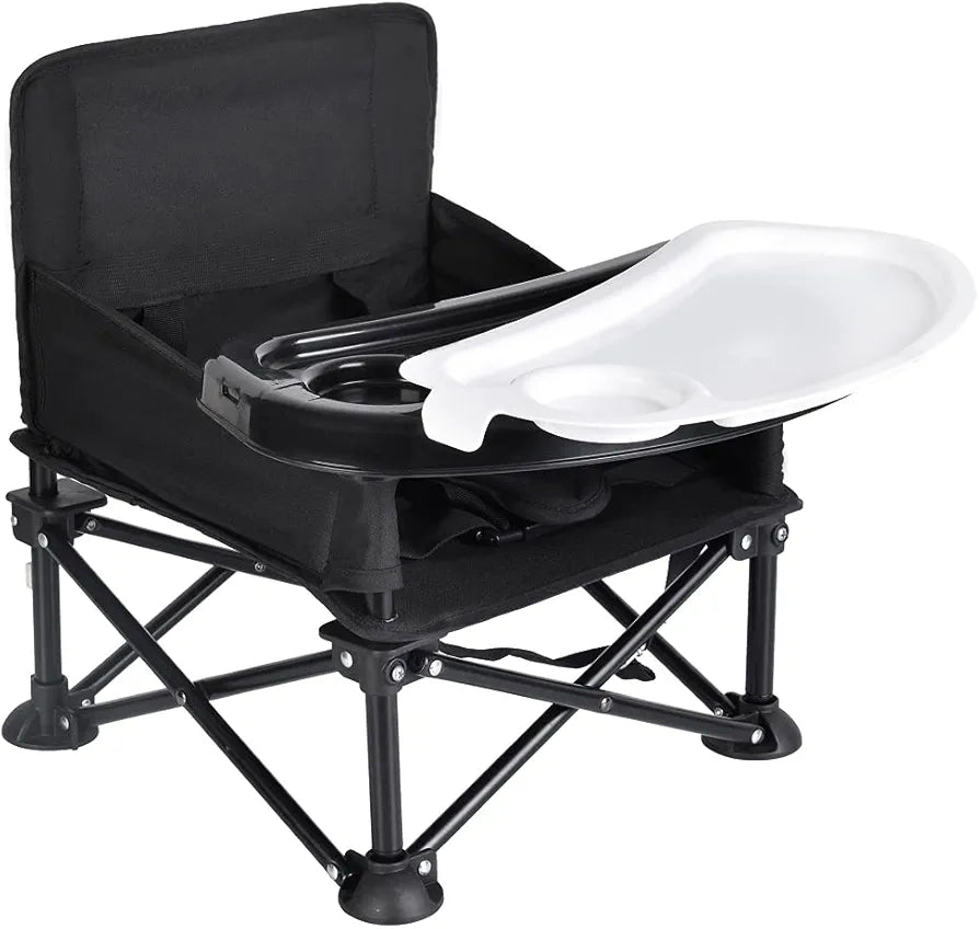 Silla elevadora de viaje y silla de actividades, plegable, portátil, negra