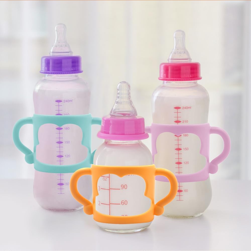 3 asas para biberones, compatibles con el biberón estrecho del Dr. Brown, silicona suave sin BPA, rosa, azul, naranja