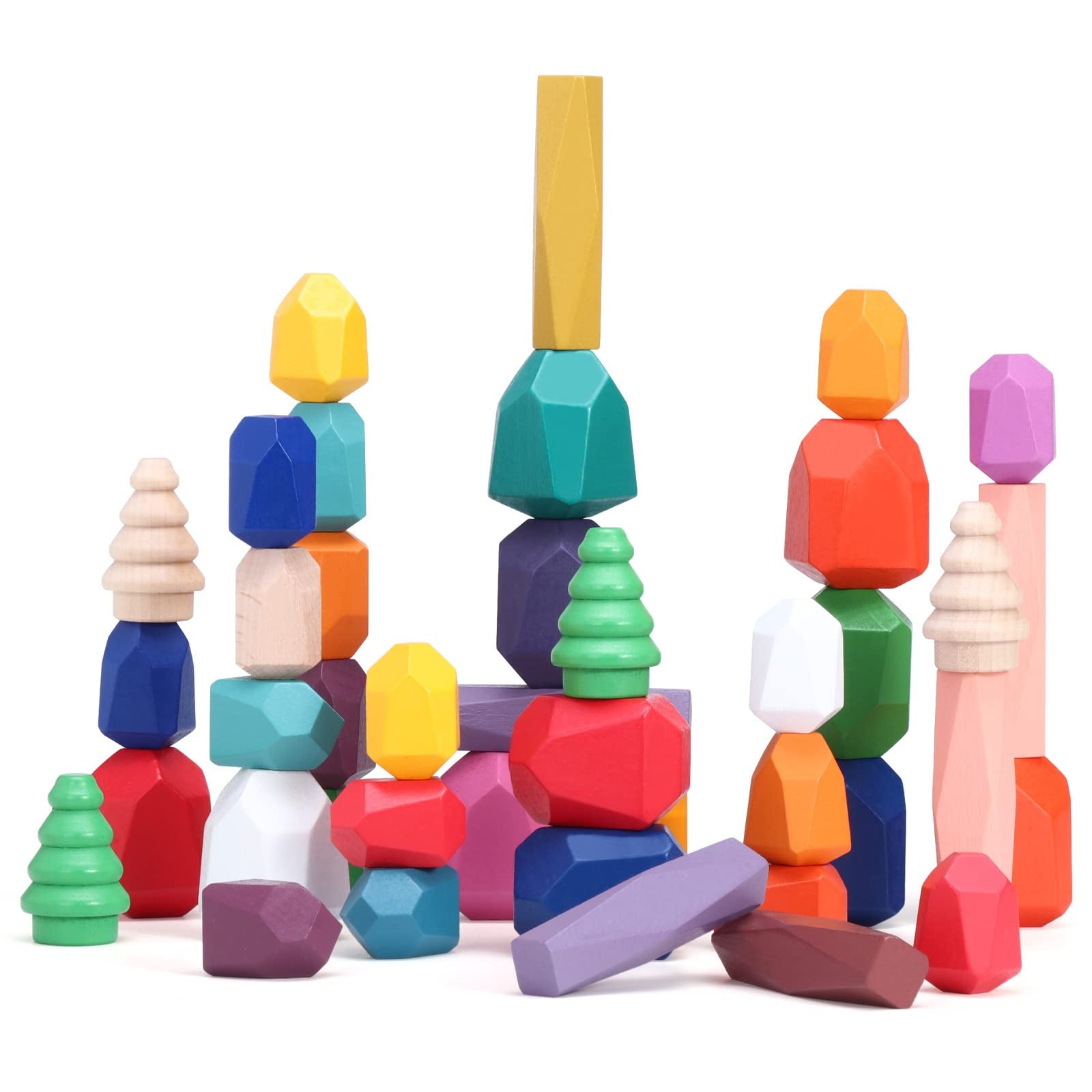 LyFu 40 piezas de piedras apilables, piedras de equilibrio de madera, juguetes Montessori
