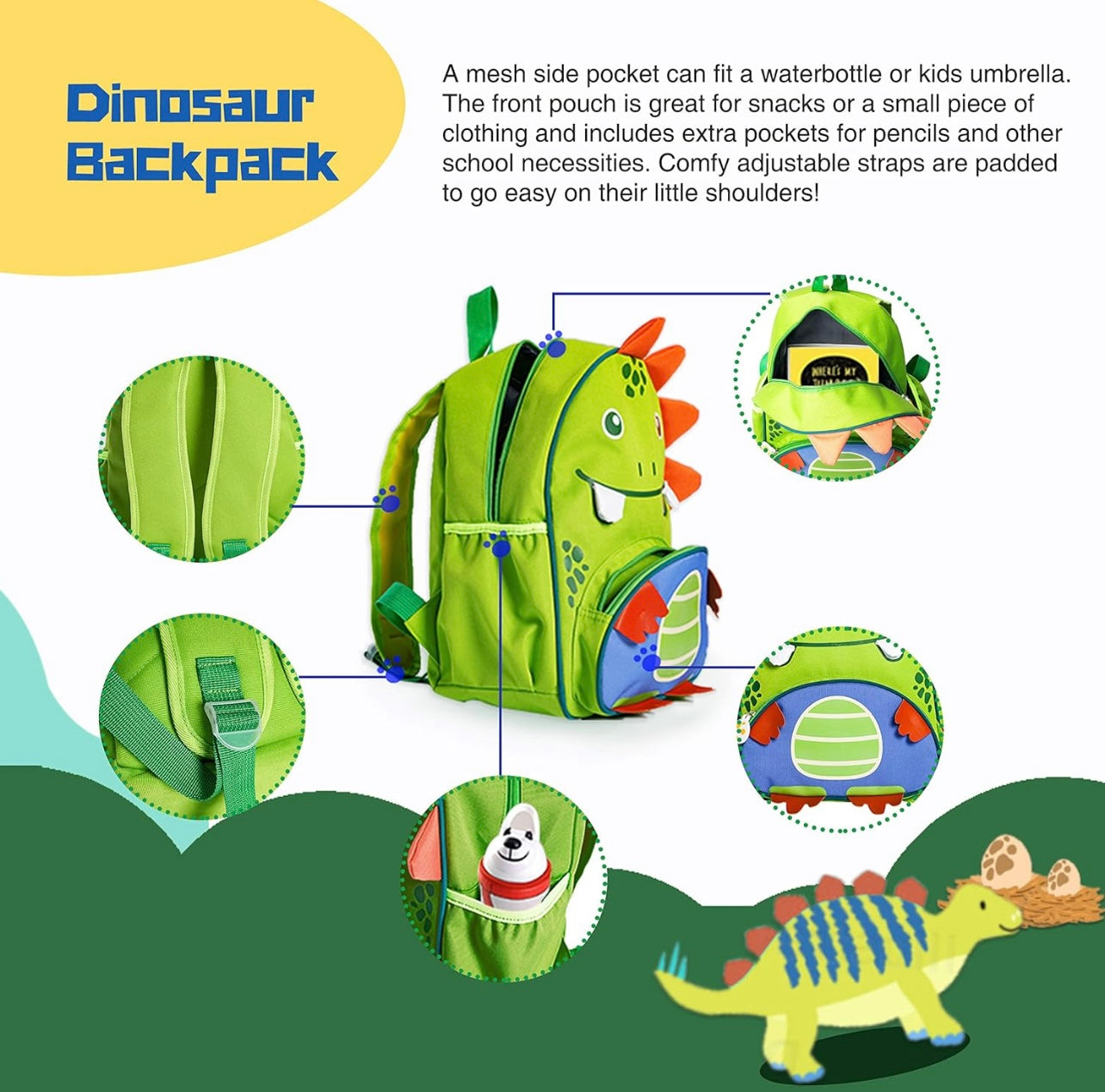 CLOVERCAT Mochila de dinosaurio