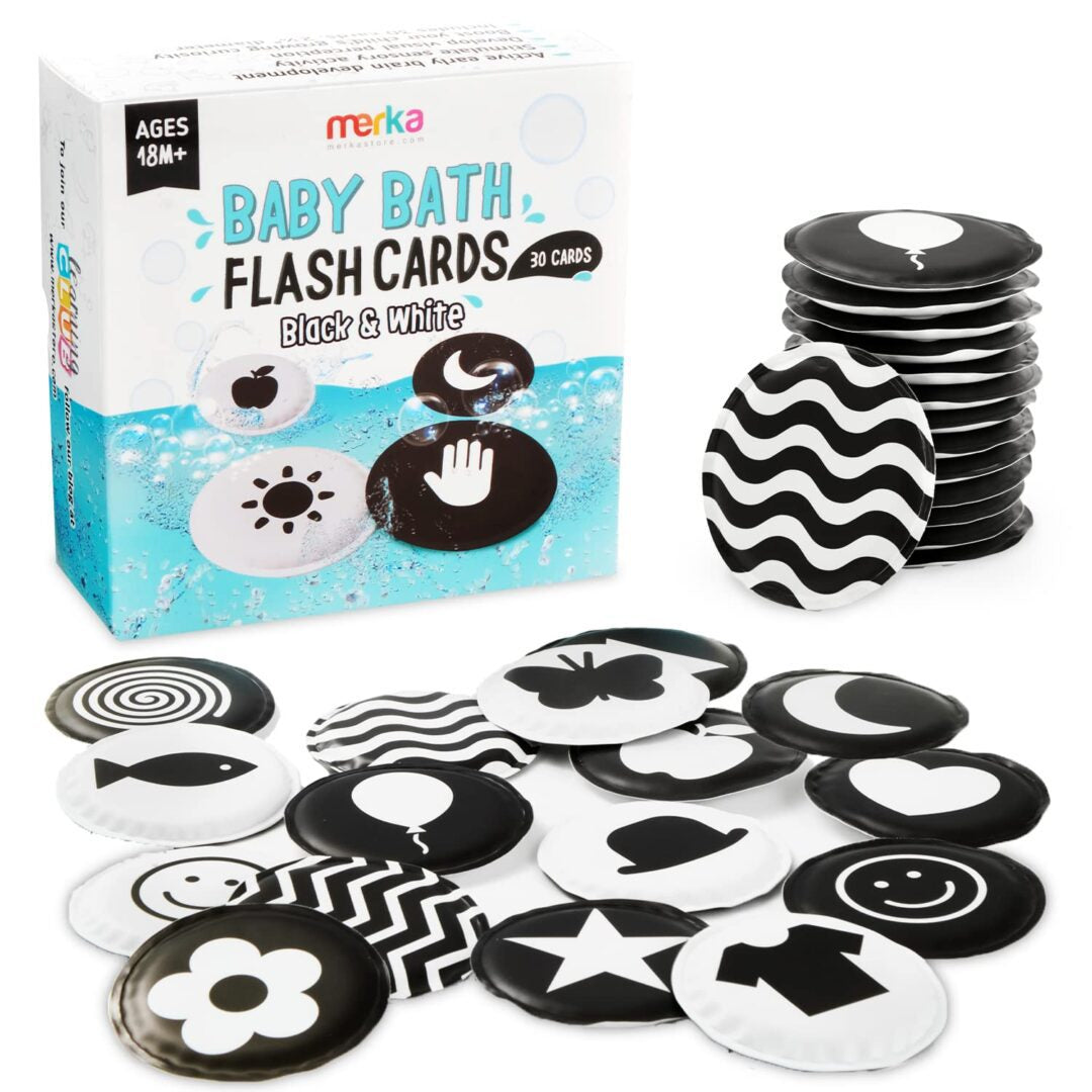 merka Tarjetas didácticas de baño para bebés: blanco y negro