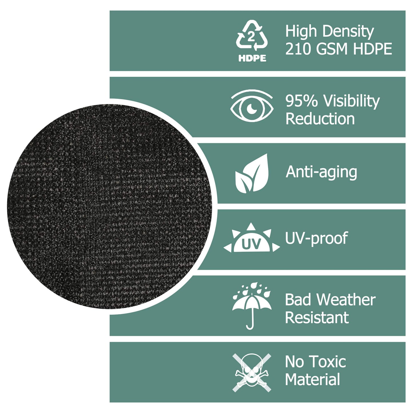 HilarityMax Pantalla de privacidad para balcón, 3.5 x 16.5 pies, negro