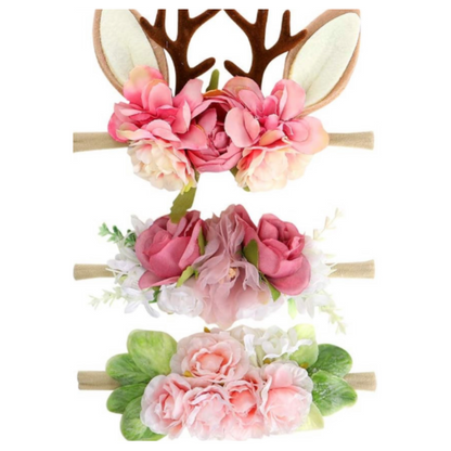 Fotografía de recién nacidos con diademas de flores para bebés