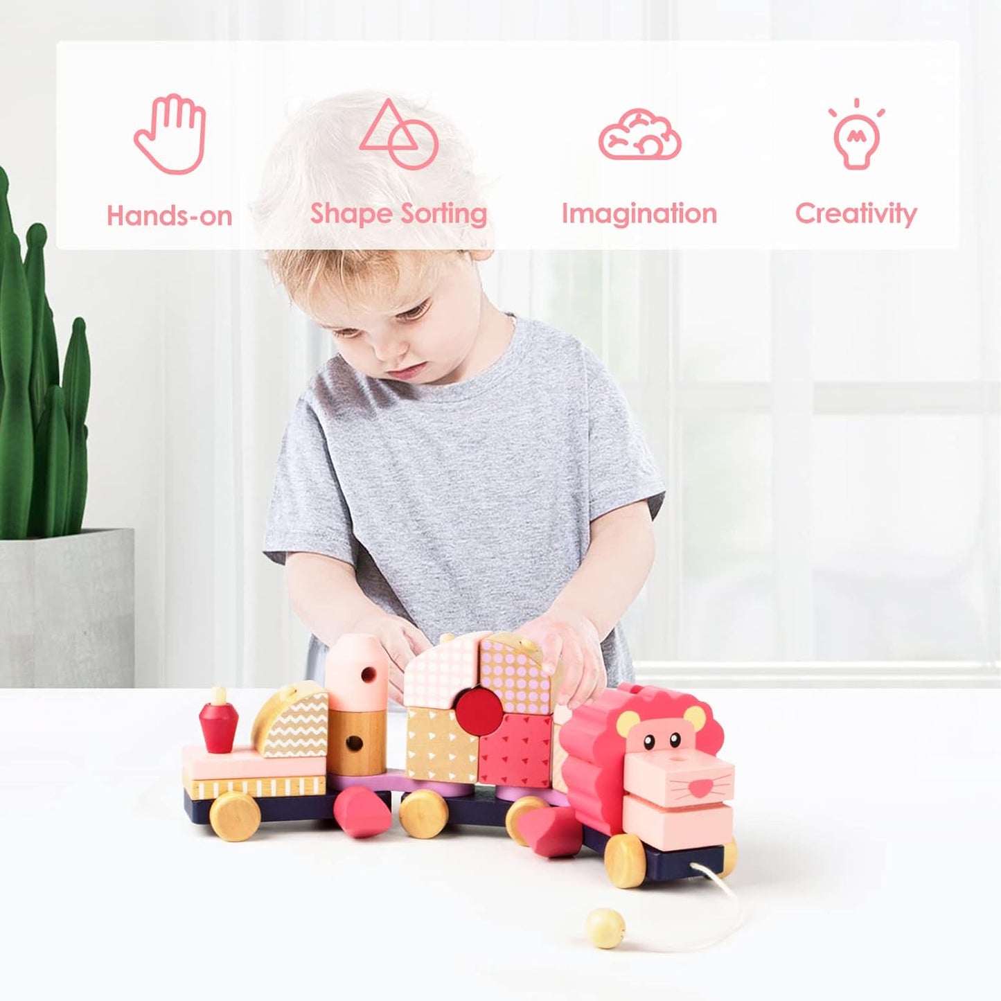 ANIKI- Tren apilable de madera: juguete de tracción con clasificador de formas