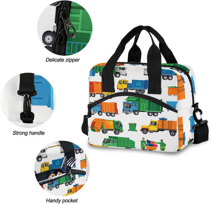 Bolsa de almuerzo aislada a prueba de fugas con correa de hombro ajustable y extraíble, diseño camiones