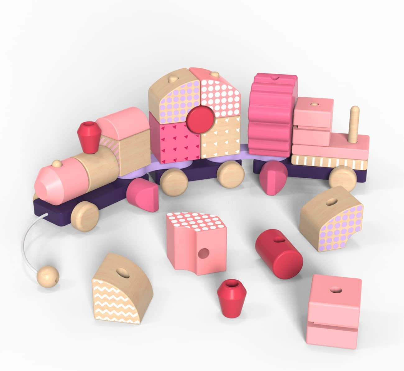 ANIKI- Tren apilable de madera: juguete de tracción con clasificador de formas