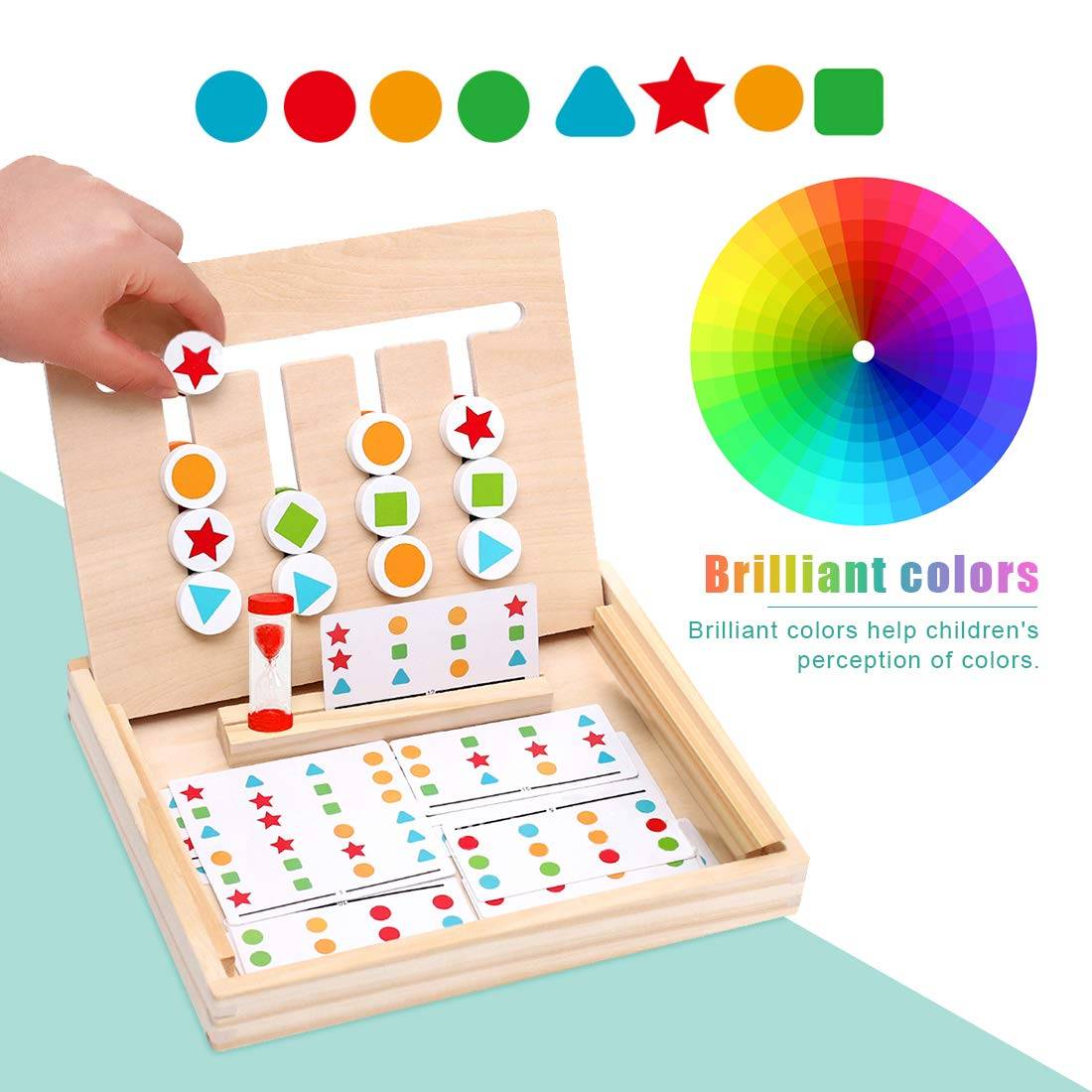 Juguetes Montessori de Madera Puzzles de Color Tablero con Tarjetas de Patrón y Disco