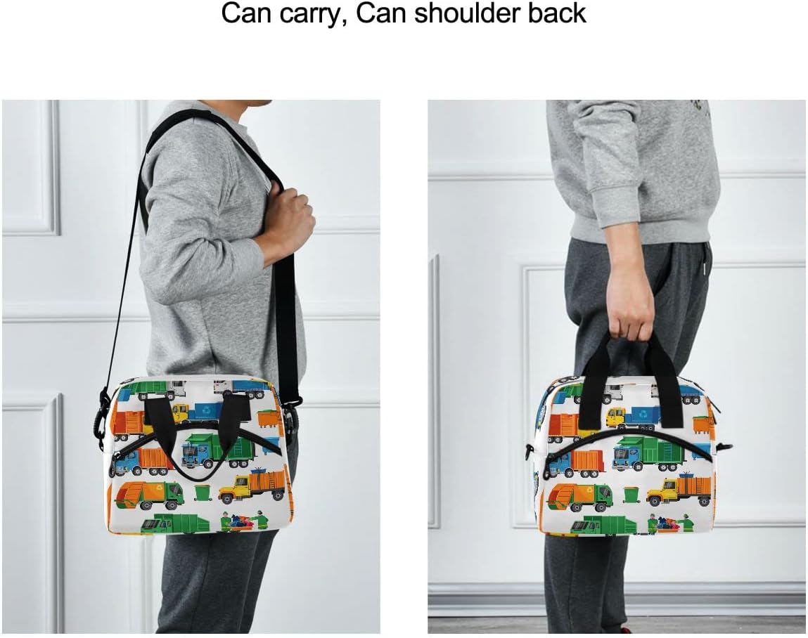 Bolsa de almuerzo aislada a prueba de fugas con correa de hombro ajustable y extraíble, diseño camiones