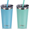 Tiblue - Taza para niños y niños pequeños, botella de agua de acero inoxidable, 2 tazas de 12oz, azul+verde