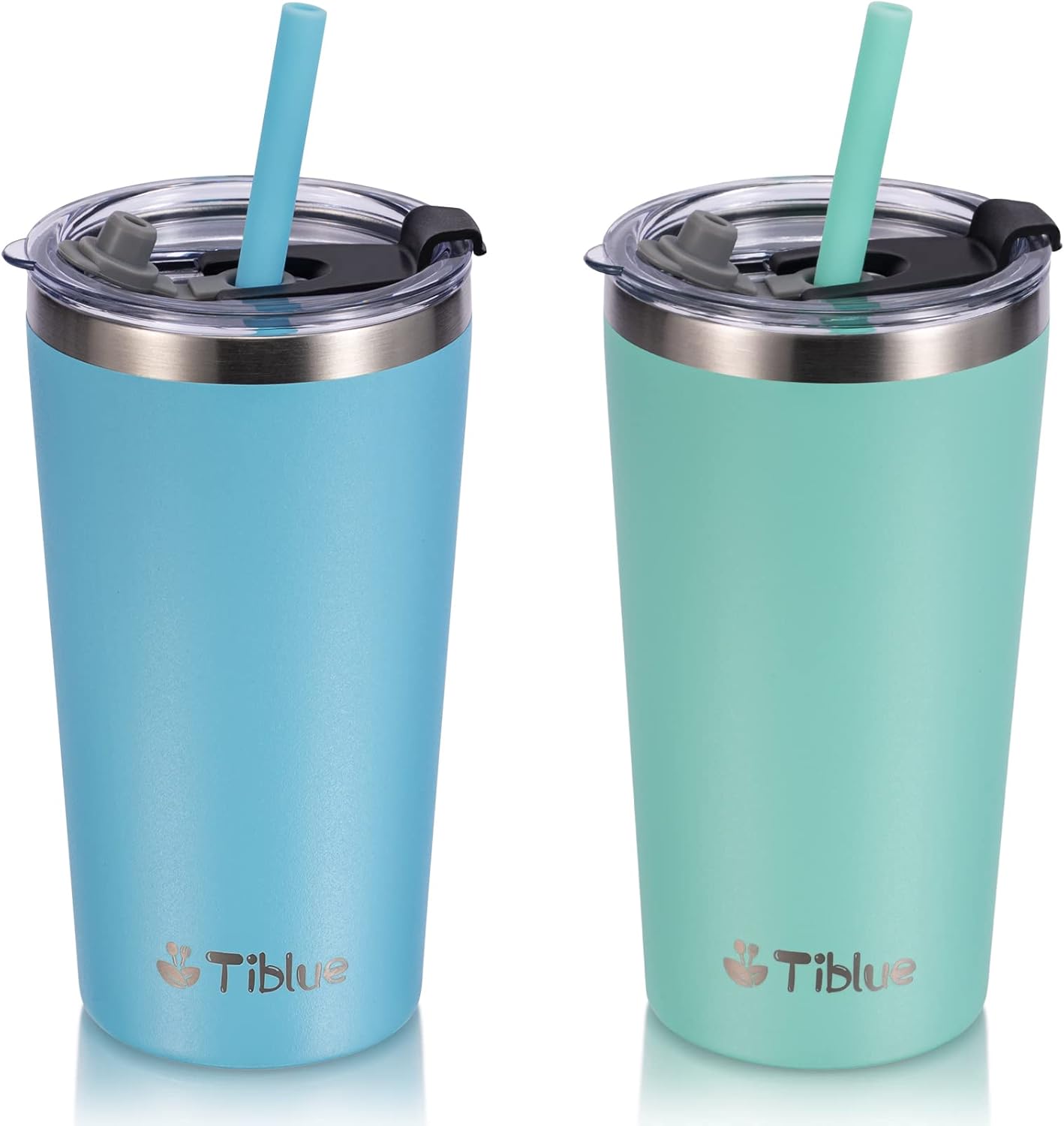 Tiblue - Taza para niños y niños pequeños, botella de agua de acero inoxidable, 2 tazas de 12oz, azul+verde