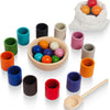 Woodenfun-Bolas de arco iris en tazas Montessori