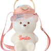 Kawaii - Botella de agua grande con forma de oso kawaii con pajita y correa