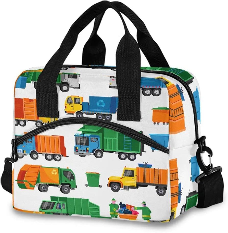 Bolsa de almuerzo aislada a prueba de fugas con correa de hombro ajustable y extraíble, diseño camiones