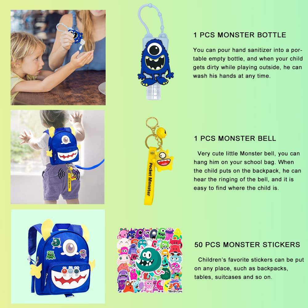 Fruitful Party-  Mochila de mounstruo para niños pequeños con cinturón de seguridad, azul