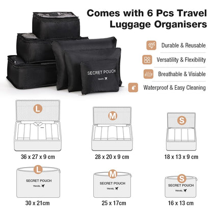 Kit organizador de equipaje 6 pz, negro