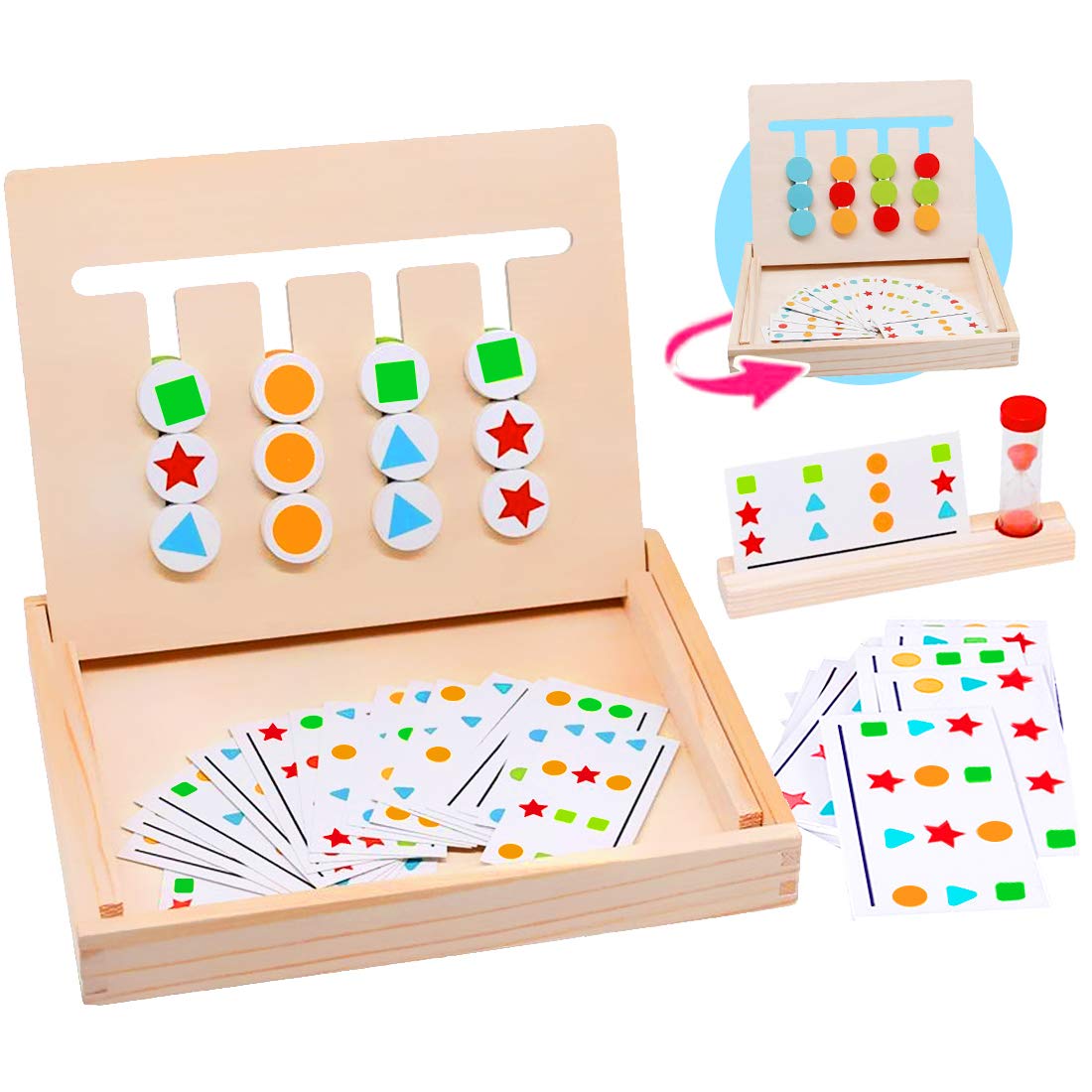 Juguetes Montessori de Madera Puzzles de Color Tablero con Tarjetas de Patrón y Disco