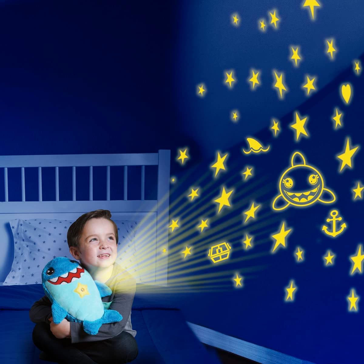 Star Belly Dream Lites- Peluche tiburón Que proyecta un Cielo de Estrellas de Colores en la habitación.