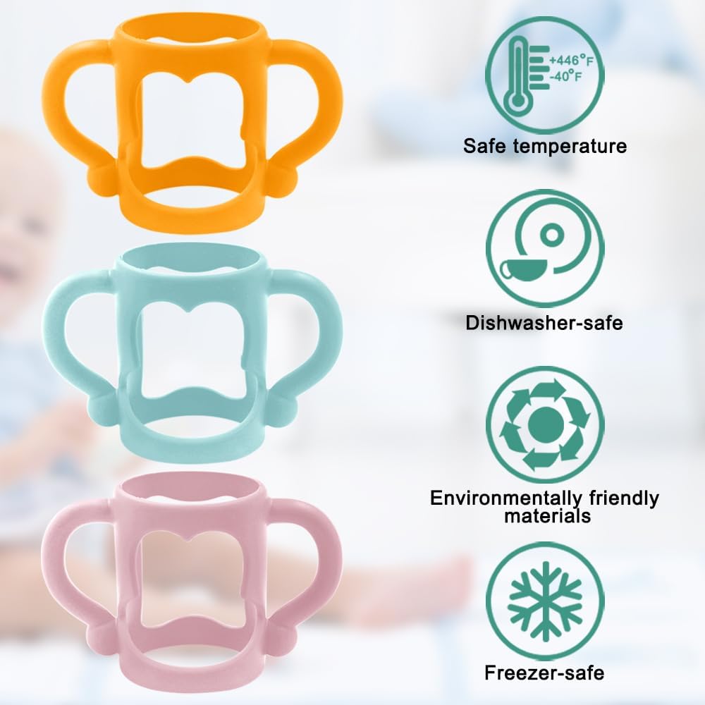 3 asas para biberones, compatibles con el biberón estrecho del Dr. Brown, silicona suave sin BPA, rosa, azul, naranja