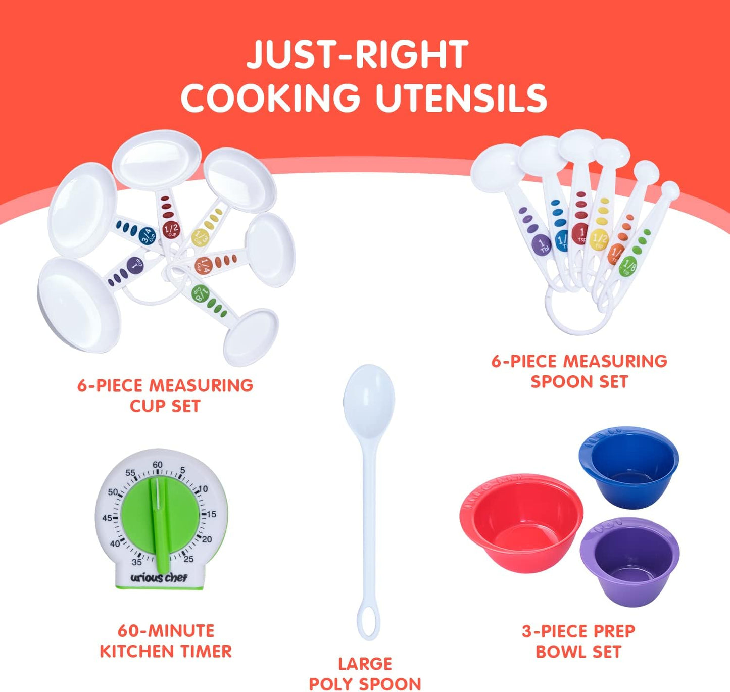 Curious Chef - Kit de medición y preparación para niños, 17 piezas