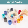 Woodenfun-Bolas de arco iris en tazas Montessori