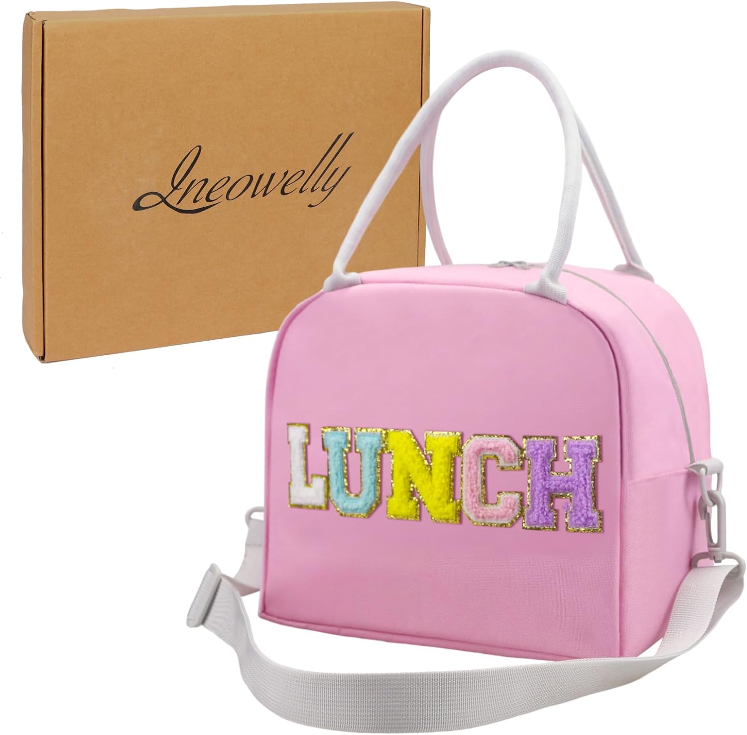 Bolsa de almuerzo grande con aislamiento, rosada, diseño lunch