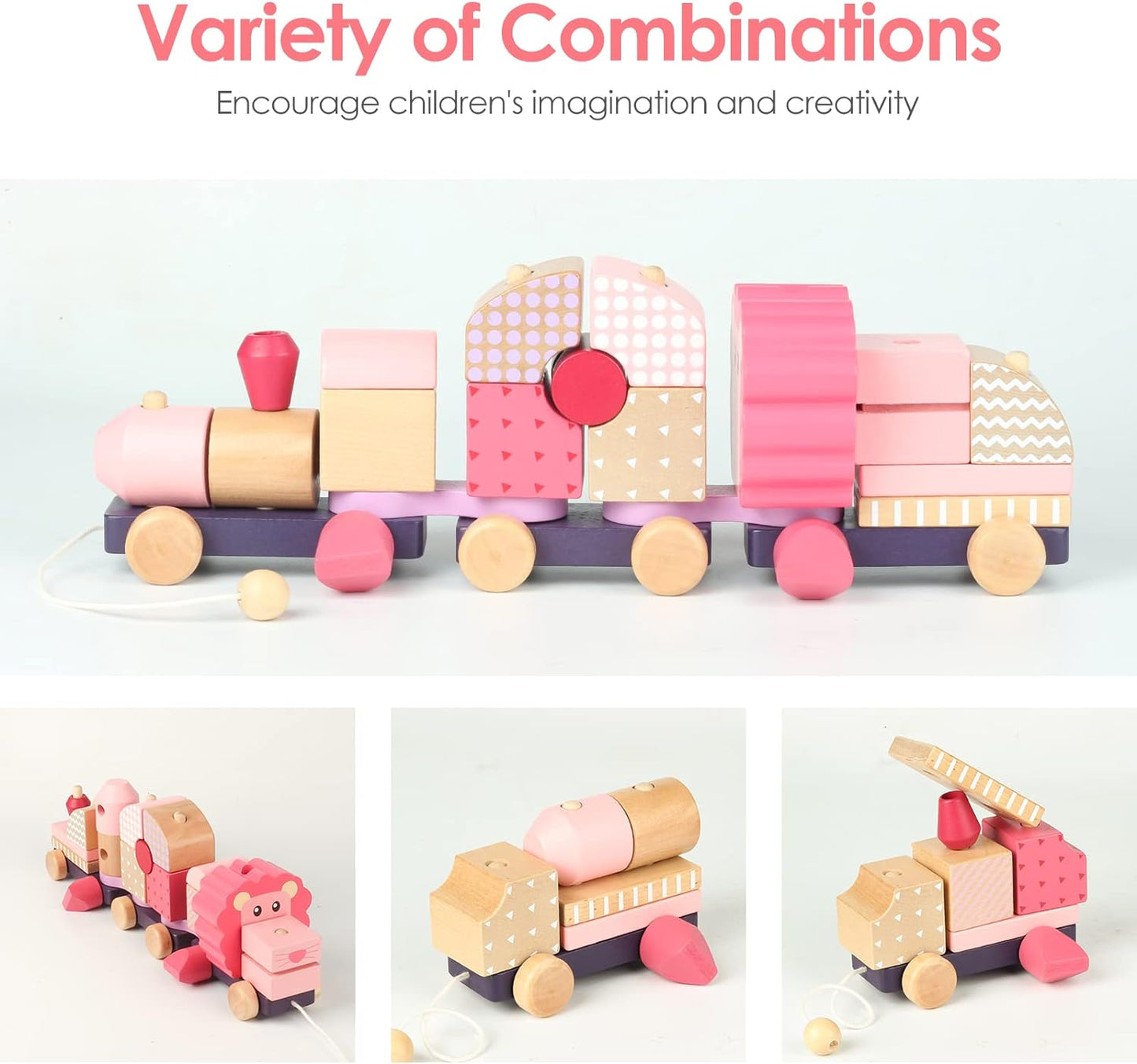 ANIKI- Tren apilable de madera: juguete de tracción con clasificador de formas