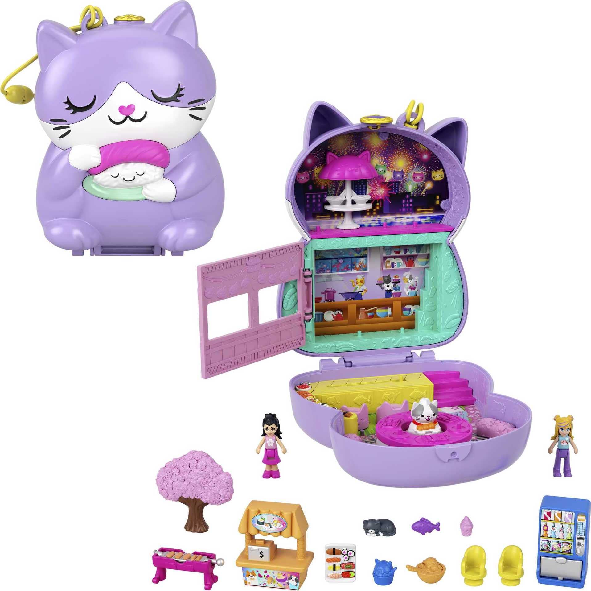 Polly Pocket Sushi Shop - Juego compacto con temática de sushi japonés con 2 micromuñecas y 12 accesorios